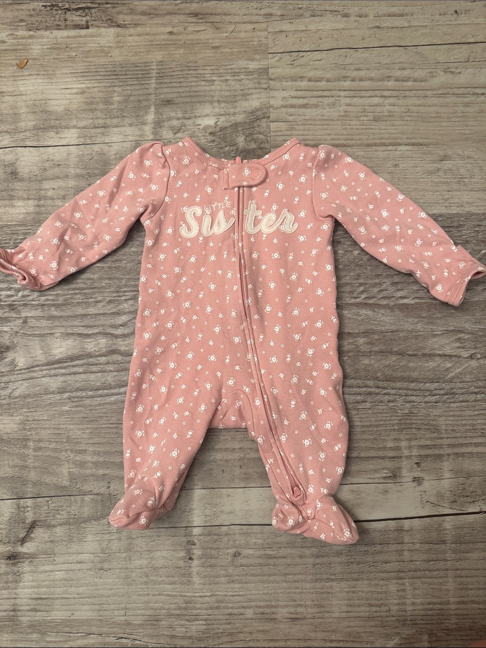 Carter's Pink Floral "Sister" Footed One-Piece